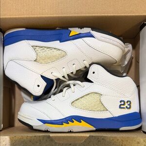 Kids White and Blue Sneakers